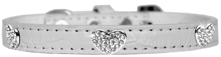 Croc Crystal Heart Dog Collar White Size 16